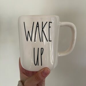 Rae Dunn Cream Mug - Wake Up Design